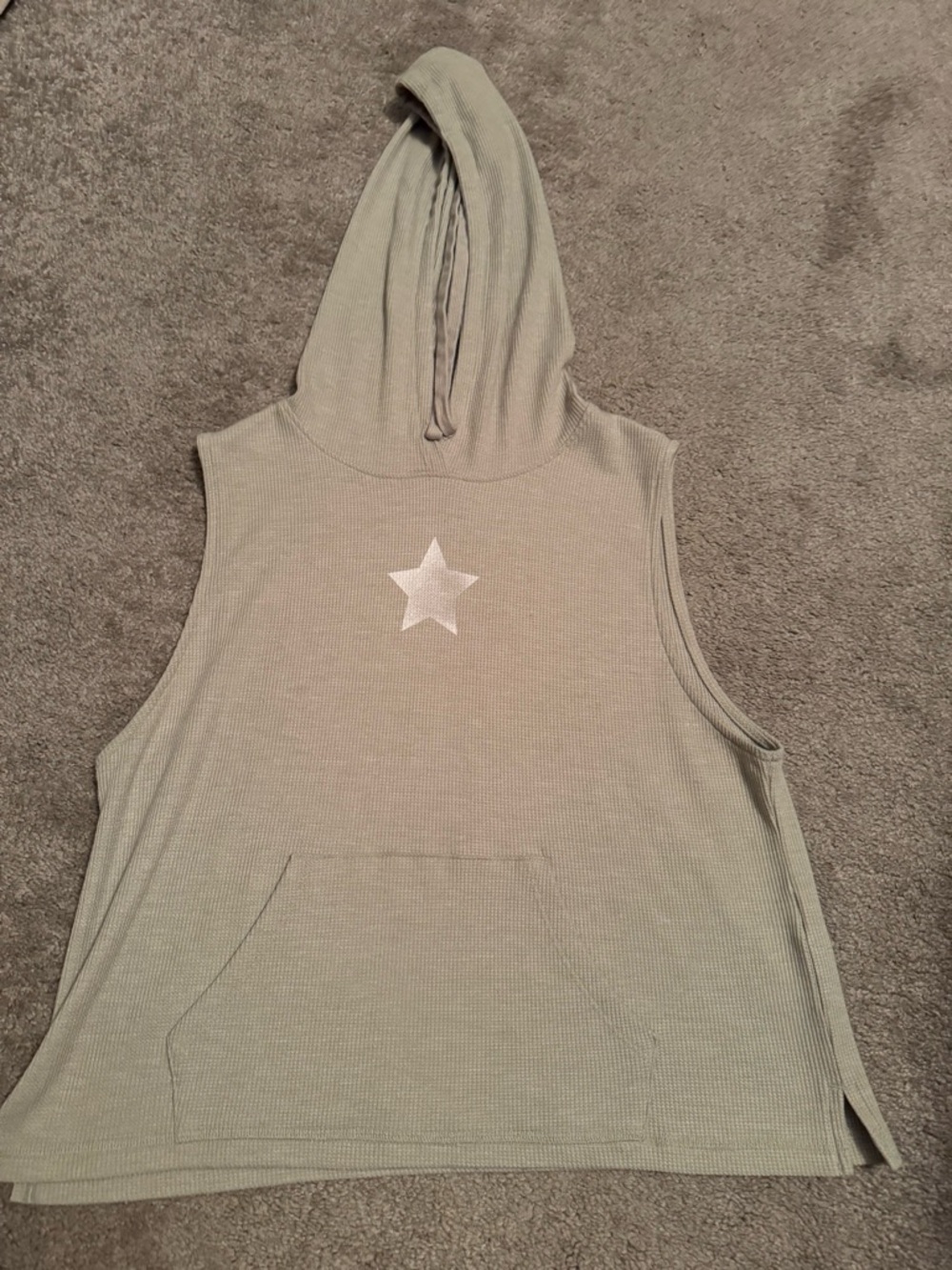American Eagle Outfitters Sage Green Sleeveless Hoodie with White Star